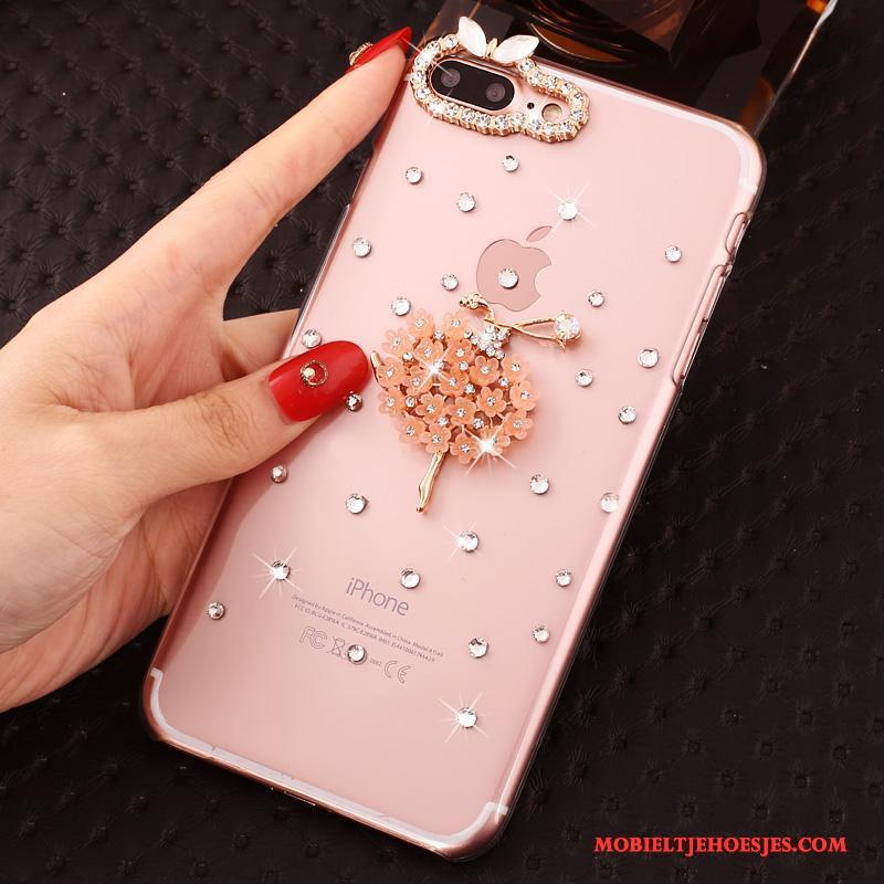 iPhone 7 Plus Hoesje Hoes Doorzichtig Anti-fall Hard Bescherming Roze Met Strass