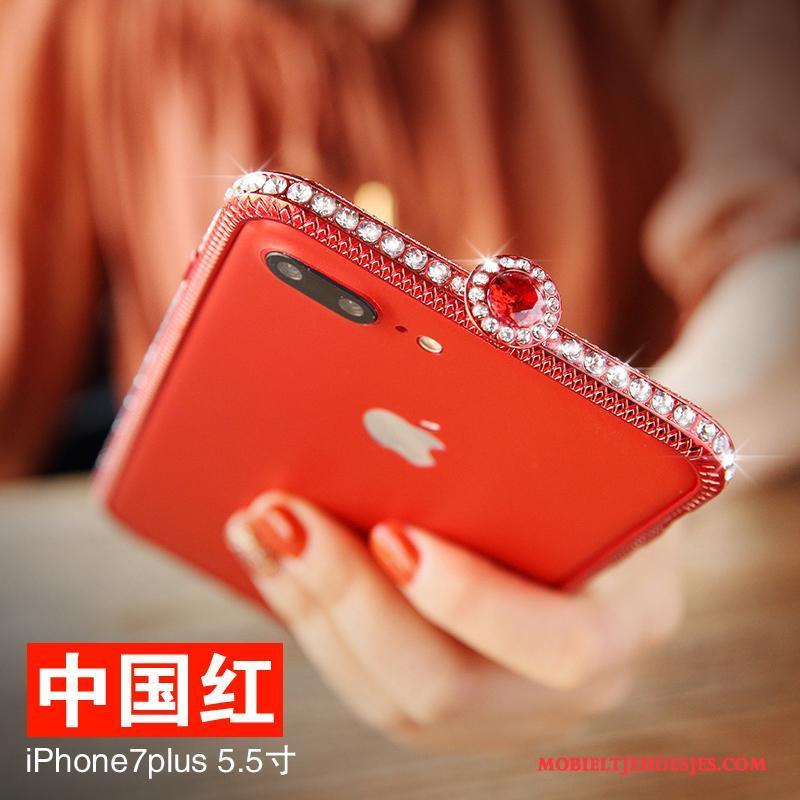 iPhone 7 Plus Hoesje Strass Hoes Omlijsting Rood Metaal Zilver Nieuw