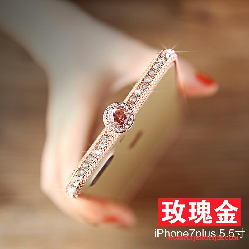 iPhone 7 Plus Hoesje Strass Hoes Omlijsting Rood Metaal Zilver Nieuw