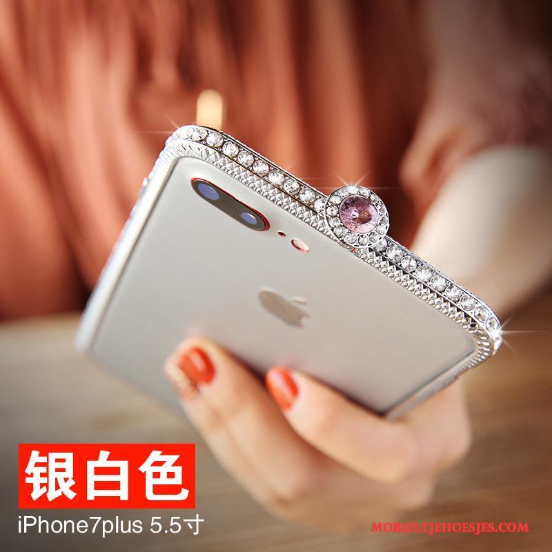 iPhone 7 Plus Hoesje Strass Hoes Omlijsting Rood Metaal Zilver Nieuw