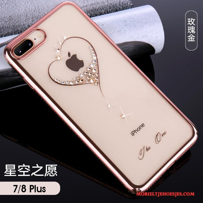 iPhone 7 Plus Rose Goud Hoesje Telefoon Doorzichtig Hard Luxe Met Strass Anti-fall