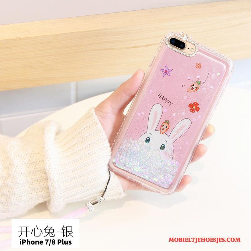 iPhone 7 Plus Siliconen Trend Hoesje Telefoon Anti-fall Drijfzand Met Strass Roze