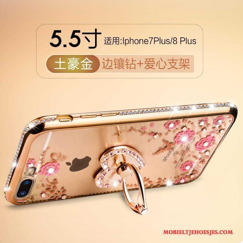 iPhone 7 Plus Siliconenhoesje Mode Hoesje Telefoon Bescherming Goud Met Strass Persoonlijk