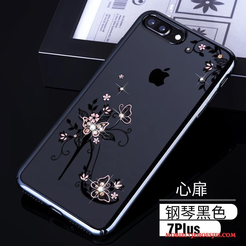 iPhone 7 Plus Zwart Hoesje Telefoon Doorzichtig Nieuw Luxe Goud Met Strass