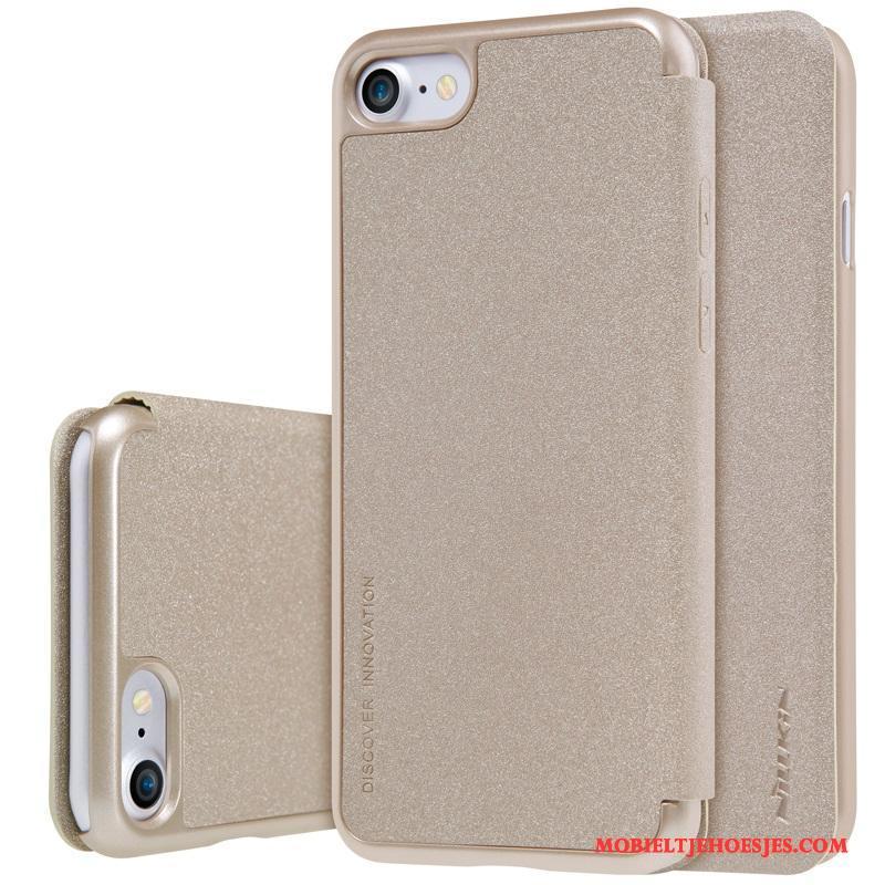 iPhone 8 Hoesje Mobiele Telefoon Leren Etui Hoes Bescherming Goud Antislip Folio