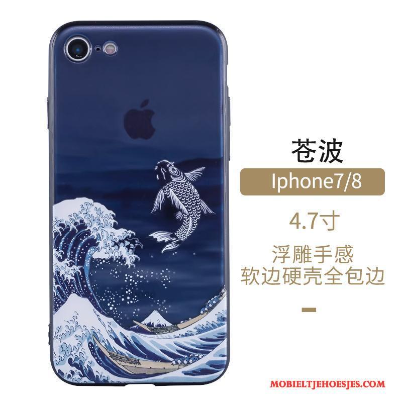 iPhone 8 Hoesje Telefoon Blauw Bescherming Wind Trendy Merk Persoonlijk