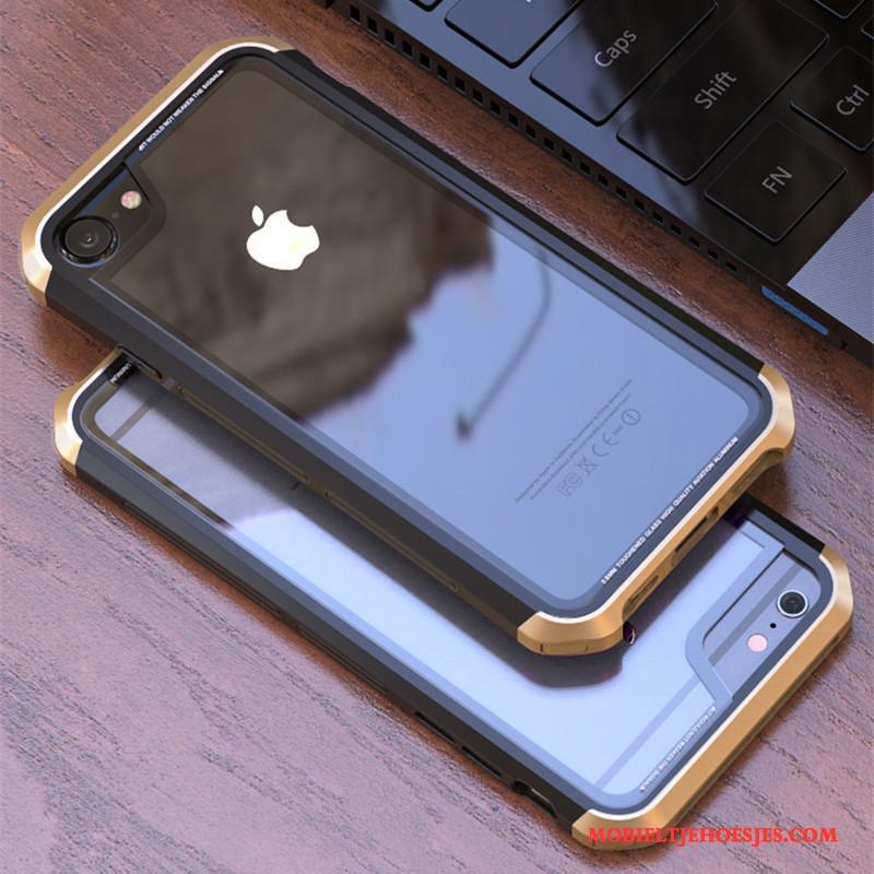 iPhone 8 Hoesje Telefoon Metaal Doorzichtig Anti-fall Glas Purper Hard