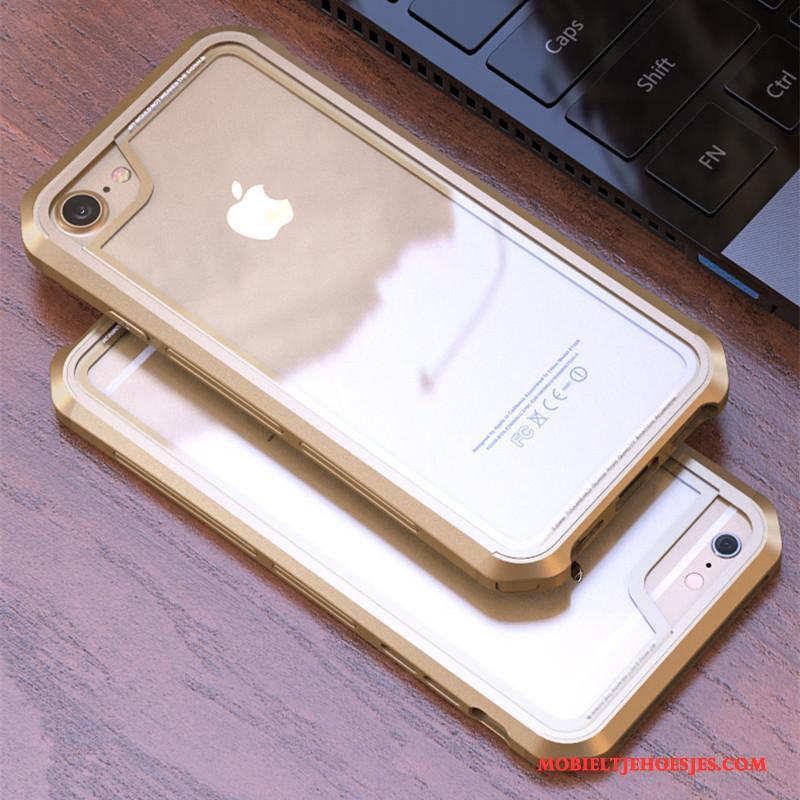 iPhone 8 Hoesje Telefoon Metaal Doorzichtig Anti-fall Glas Purper Hard