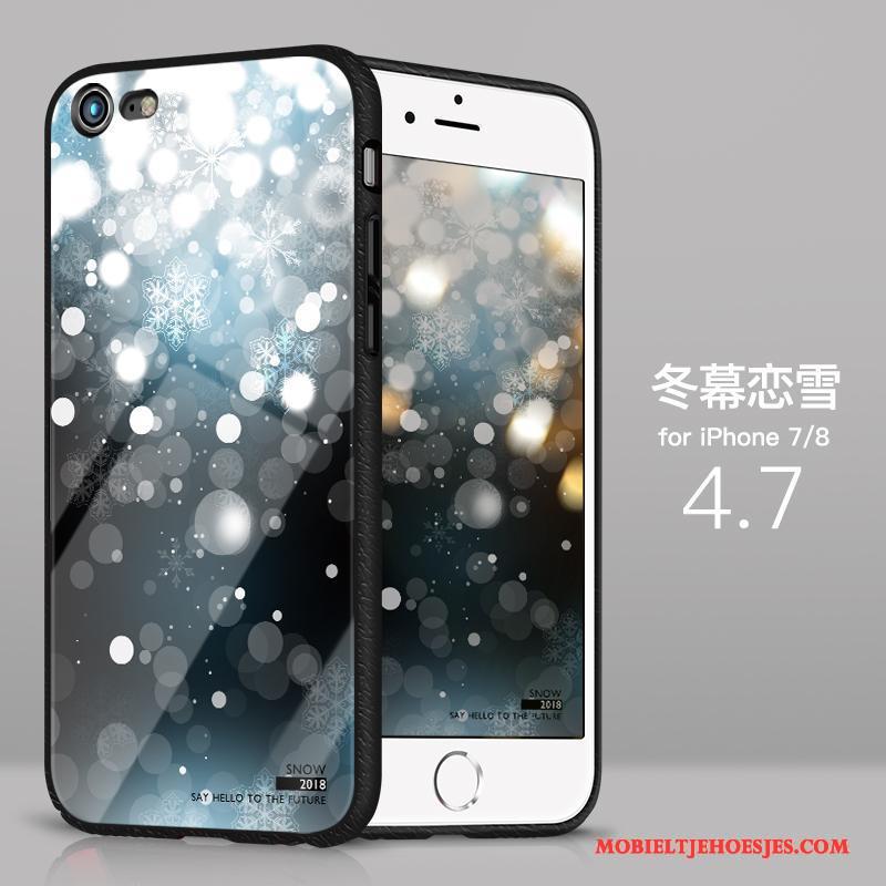 iPhone 8 Hoesje Telefoon Siliconen Dun Net Red Blauw Glas All Inclusive