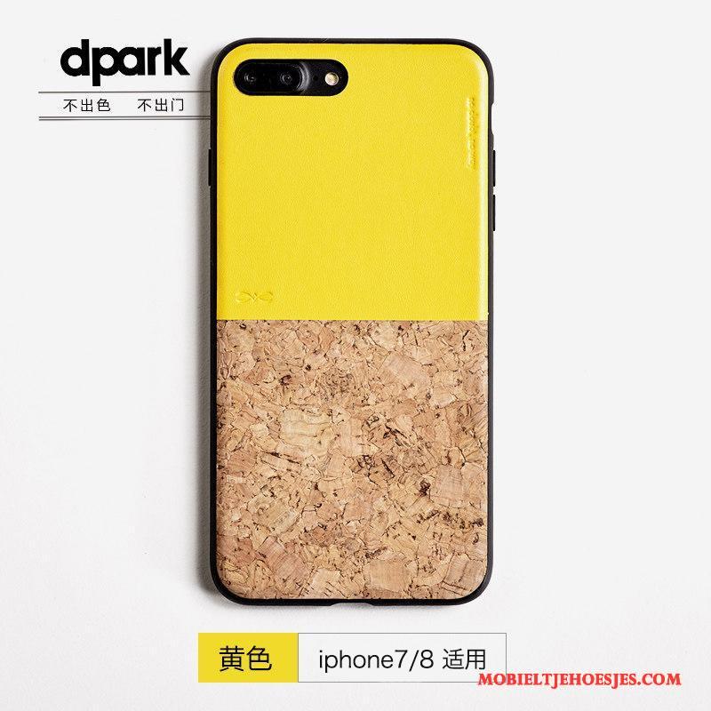 iPhone 8 Leer Zacht Hout Geel Hoes Hard Hoesje Telefoon