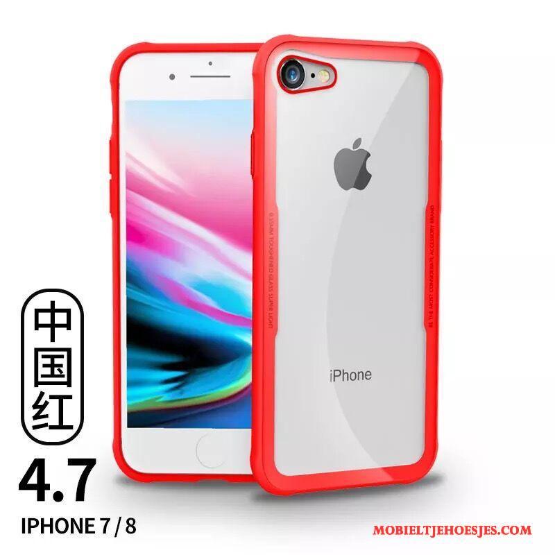 iPhone 8 Metaal Anti-fall Trend Zwart Luxe Hoesje Telefoon Rood