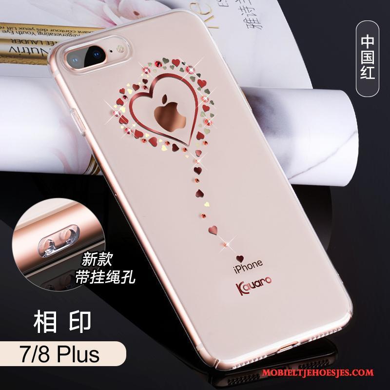 iPhone 8 Plus All Inclusive Hoesje Telefoon Goud Nieuw Doorzichtig Met Strass Trendy Merk