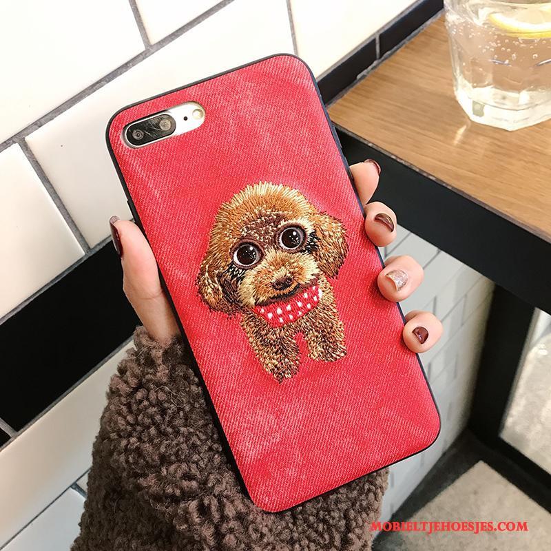 iPhone 8 Plus Blauw Borduurwerk Hoesje Zacht Hond Telefoon Nieuw