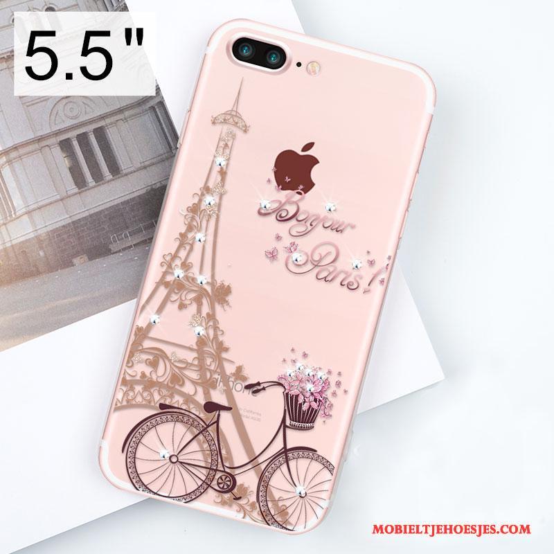 iPhone 8 Plus Doorzichtig Hoesje Telefoon Siliconen Rose Goud Roze Anti-fall Met Strass