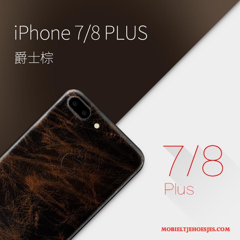iPhone 8 Plus Echt Leer Scheppend Luxe Hoesje Telefoon Geel Dun