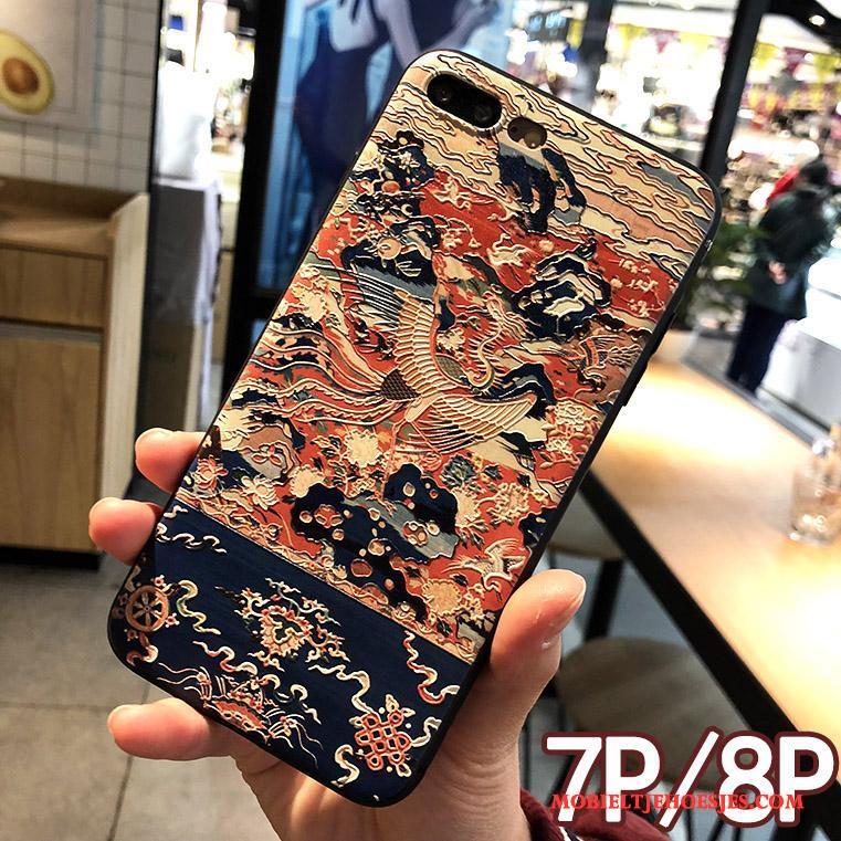 iPhone 8 Plus Hoes Blauw Hemming Draak Bescherming Hoesje Telefoon Anti-fall