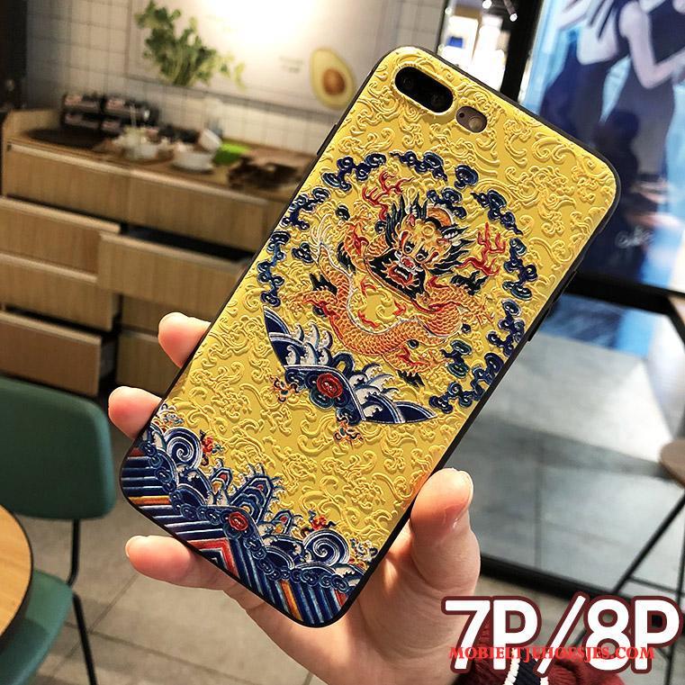 iPhone 8 Plus Hoes Blauw Hemming Draak Bescherming Hoesje Telefoon Anti-fall