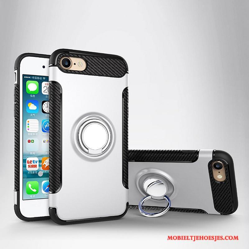 iPhone 8 Plus Hoes Hoesje Telefoon Anti-fall Ondersteuning Ring Auto Zilver