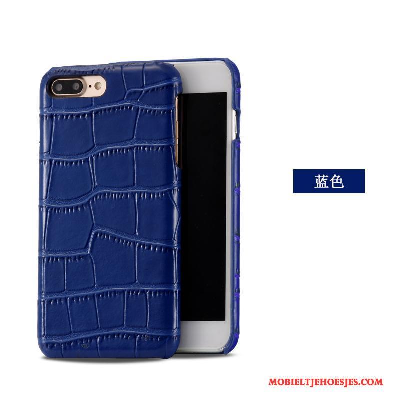 iPhone 8 Plus Hoesje Achterklep Leren Etui Hoes Blauw Echt Leer Anti-fall Bescherming