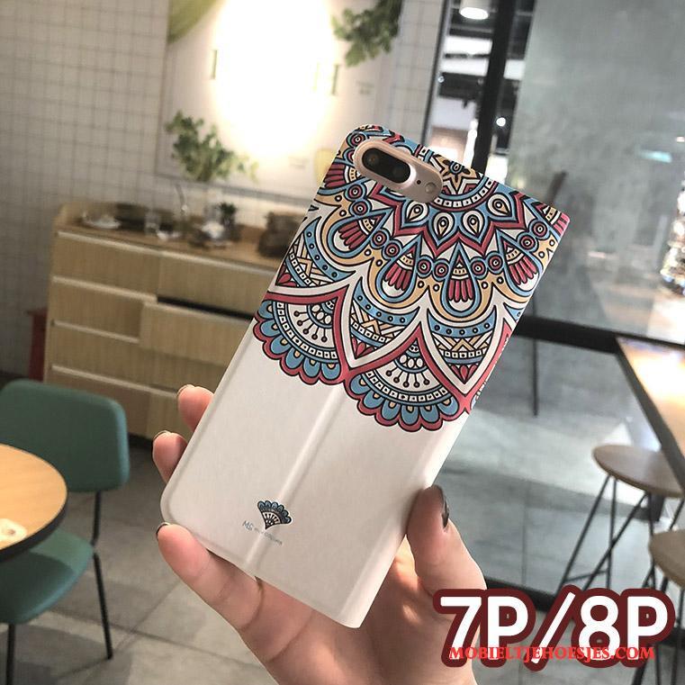 iPhone 8 Plus Hoesje Scheppend Folio Bloemen Bescherming Leren Etui Hoes Reliëf