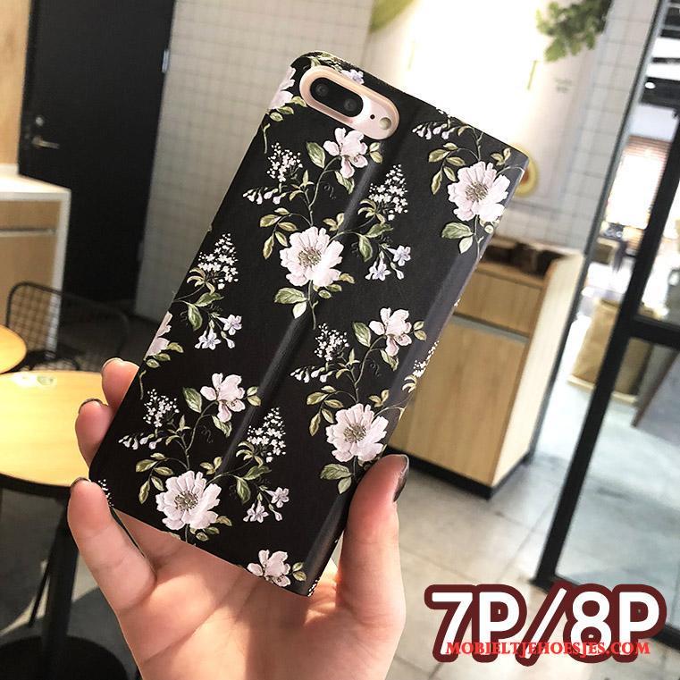 iPhone 8 Plus Hoesje Scheppend Folio Bloemen Bescherming Leren Etui Hoes Reliëf