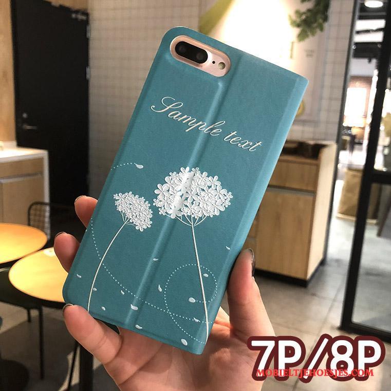 iPhone 8 Plus Hoesje Scheppend Folio Bloemen Bescherming Leren Etui Hoes Reliëf