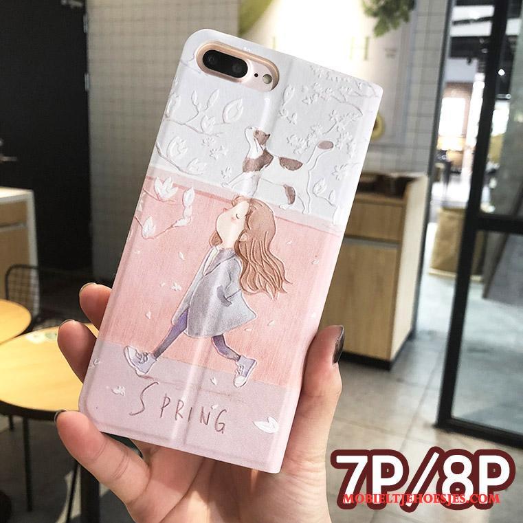 iPhone 8 Plus Hoesje Scheppend Folio Bloemen Bescherming Leren Etui Hoes Reliëf