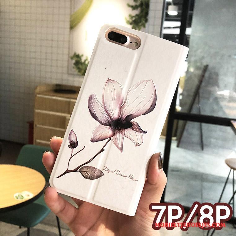 iPhone 8 Plus Hoesje Scheppend Folio Bloemen Bescherming Leren Etui Hoes Reliëf