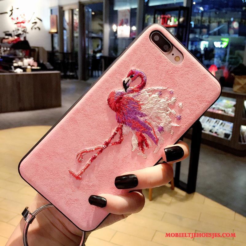 iPhone 8 Plus Hoesje Telefoon Lovers Zacht Grijs Eenvoudige Vogel Borduurwerk