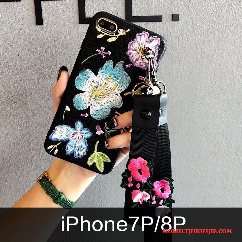 iPhone 8 Plus Hoesje Telefoon Nieuw Zacht Siliconen Trendy Merk Bloemen Borduurwerk