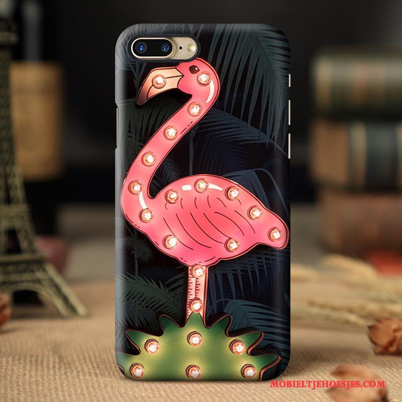 iPhone 8 Plus Hoesje Telefoon Roze Vers Kunst Vogel Trend Hard