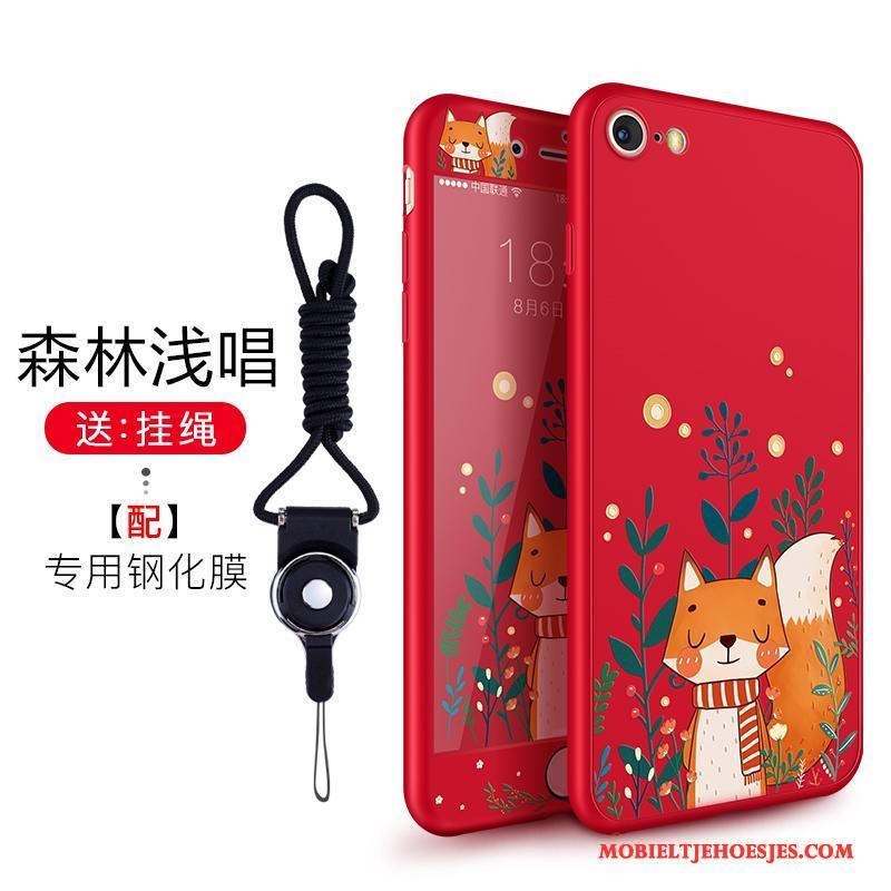 iPhone 8 Plus Hoesje Telefoon Trendy Merk Siliconen Rood Kat Anti-fall Rijkdom