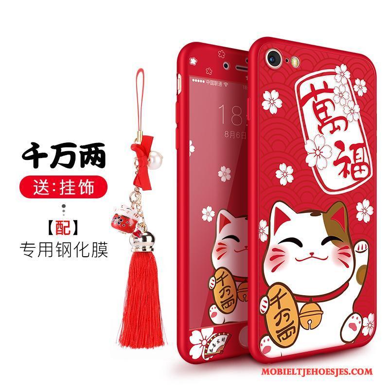 iPhone 8 Plus Hoesje Telefoon Trendy Merk Siliconen Rood Kat Anti-fall Rijkdom