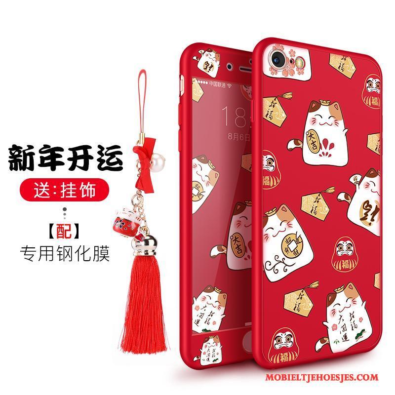 iPhone 8 Plus Hoesje Telefoon Trendy Merk Siliconen Rood Kat Anti-fall Rijkdom