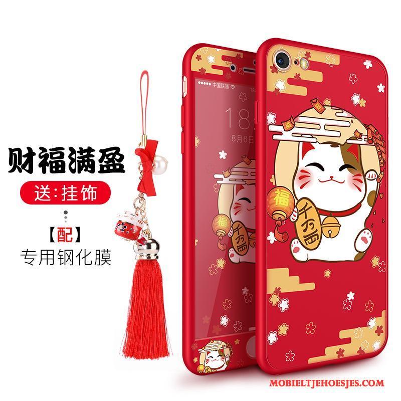 iPhone 8 Plus Hoesje Telefoon Trendy Merk Siliconen Rood Kat Anti-fall Rijkdom