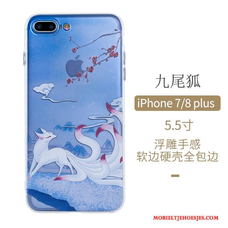 iPhone 8 Plus Kunst Blauw Hoesje Telefoon Original Bescherming Chinese Stijl Anti-fall