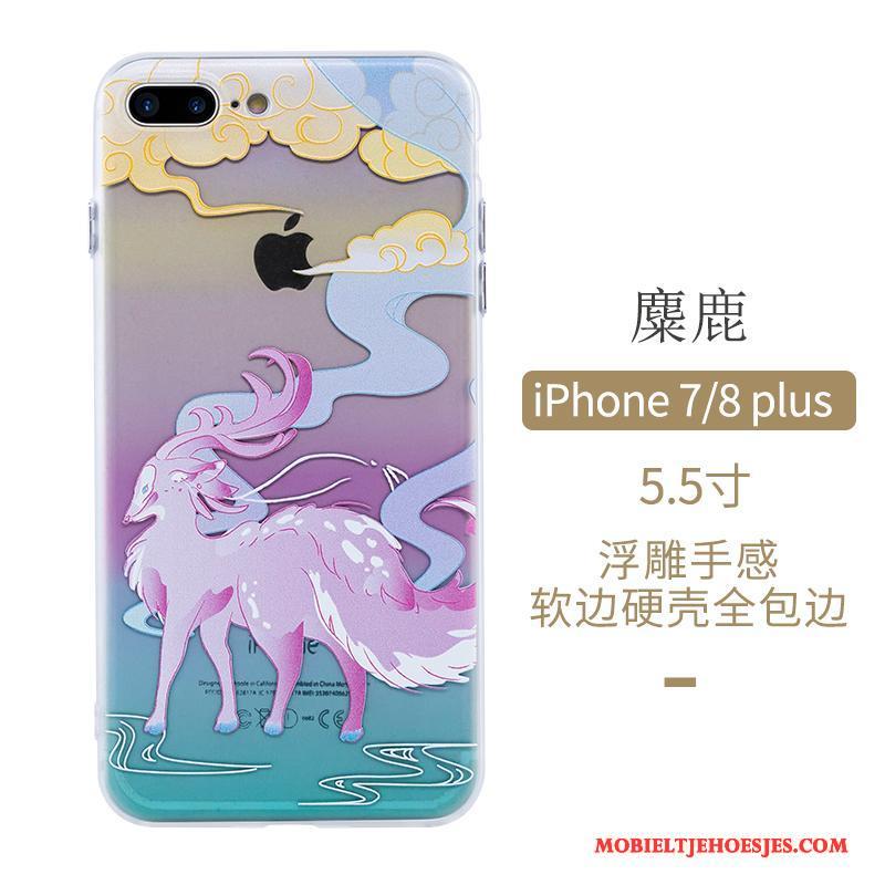 iPhone 8 Plus Kunst Blauw Hoesje Telefoon Original Bescherming Chinese Stijl Anti-fall