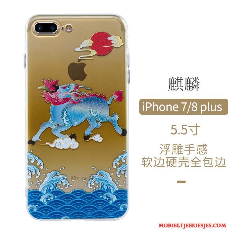 iPhone 8 Plus Kunst Blauw Hoesje Telefoon Original Bescherming Chinese Stijl Anti-fall