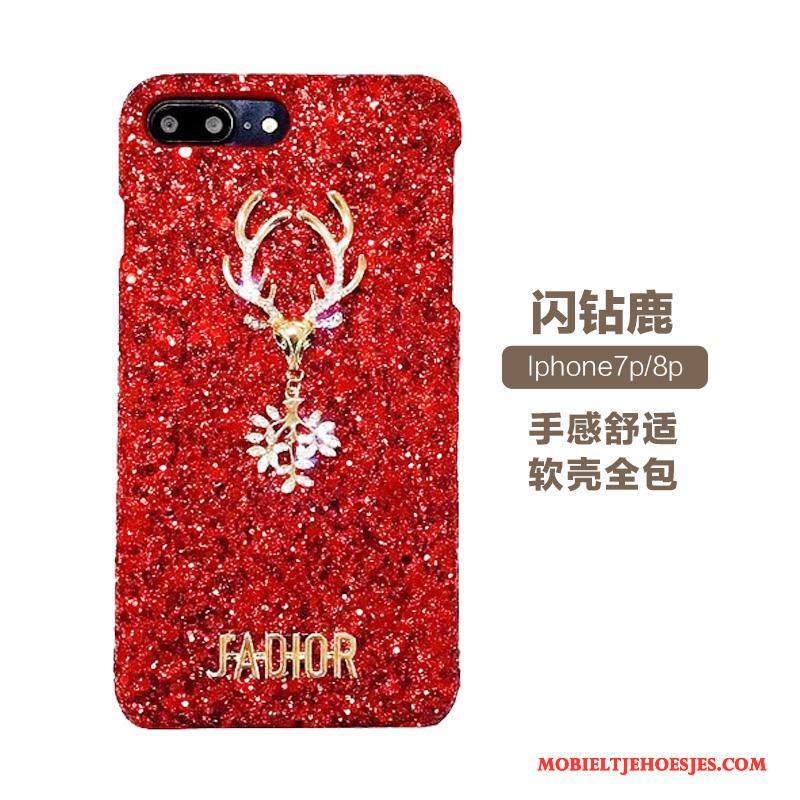 iPhone 8 Plus Luxe Strass Net Red Helder Hoesje Telefoon Zwart Rood