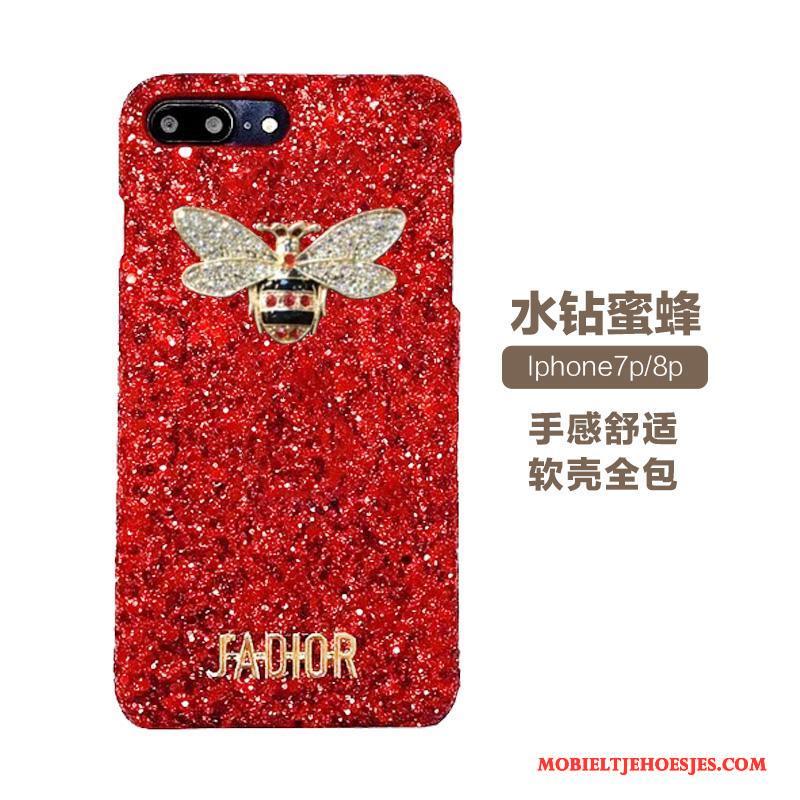 iPhone 8 Plus Luxe Strass Net Red Helder Hoesje Telefoon Zwart Rood