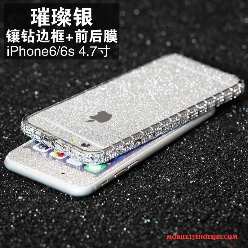 iPhone 8 Plus Nieuw Hoesje Telefoon Zilver Metaal Anti-fall Bescherming Met Strass