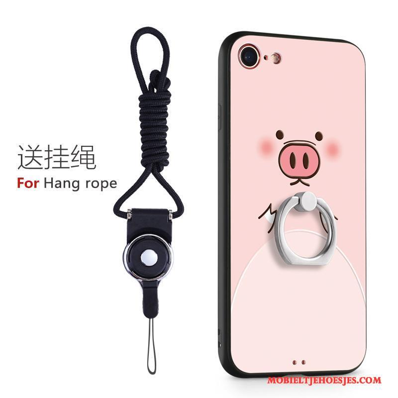iPhone 8 Plus Ring Siliconen Roze Hoes Trendy Merk Hoesje Telefoon Hanger