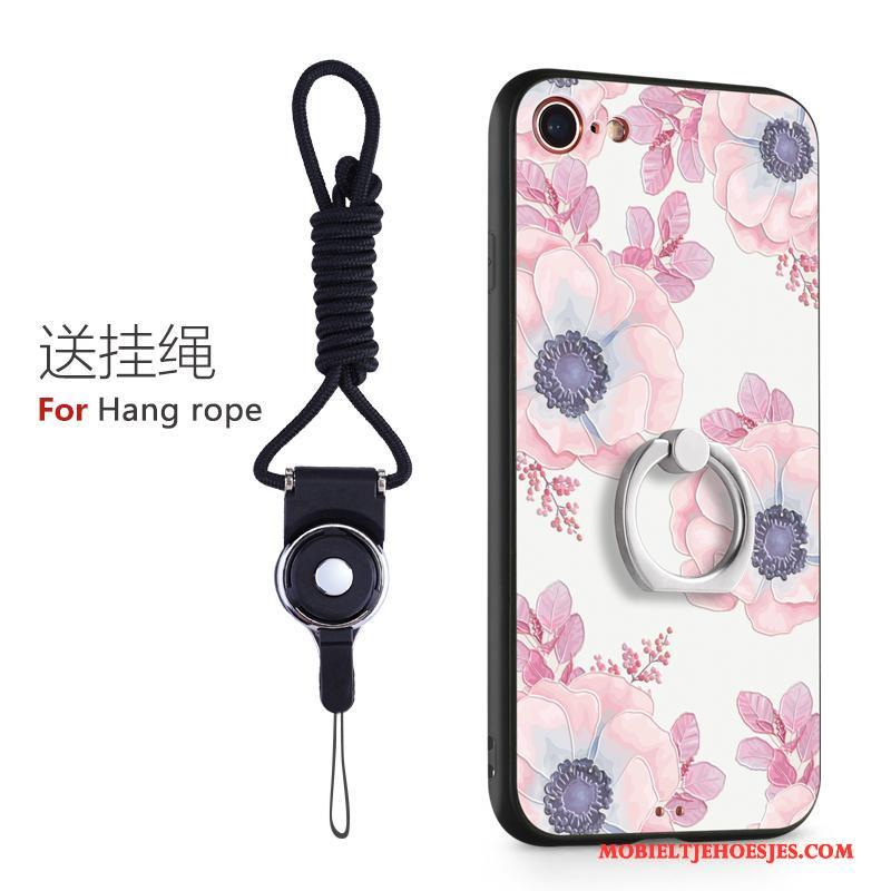 iPhone 8 Plus Ring Siliconen Roze Hoes Trendy Merk Hoesje Telefoon Hanger