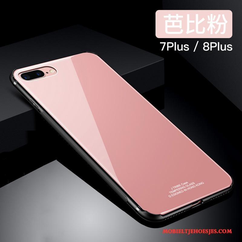 iPhone 8 Plus Siliconen Glas Trend Anti-fall Roze Hoesje Telefoon All Inclusive