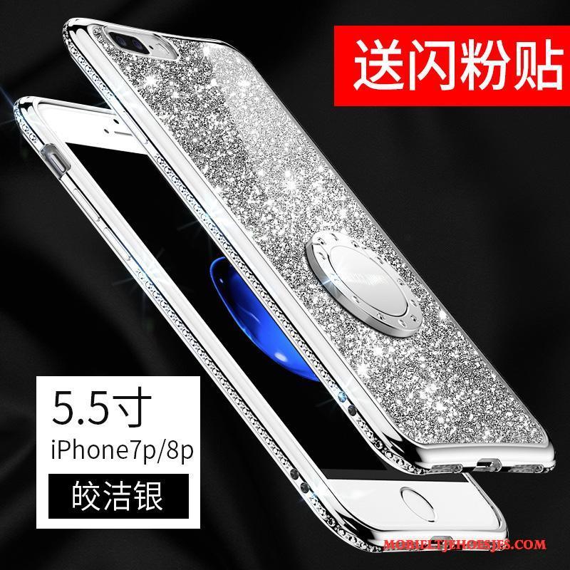 iPhone 8 Plus Zacht Klittenband Siliconen Hoesje Telefoon Geel Doorzichtig Met Strass