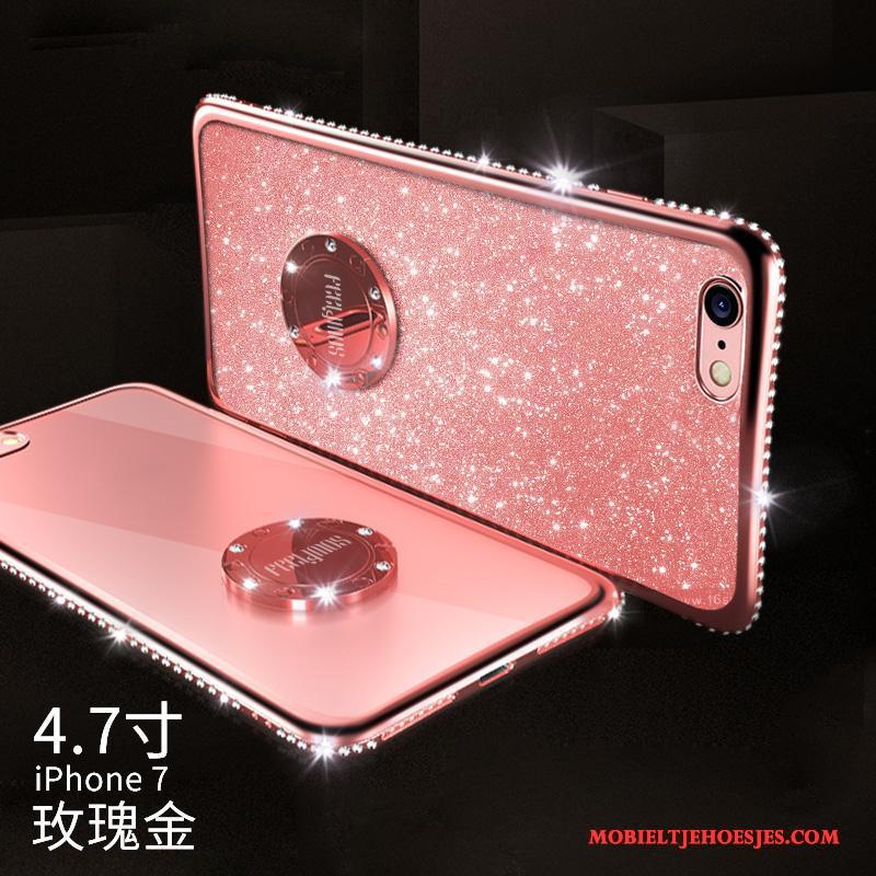 iPhone 8 Plus Zilver Anti-fall Met Strass Siliconen Hoesje Telefoon Trendy Merk Elegante