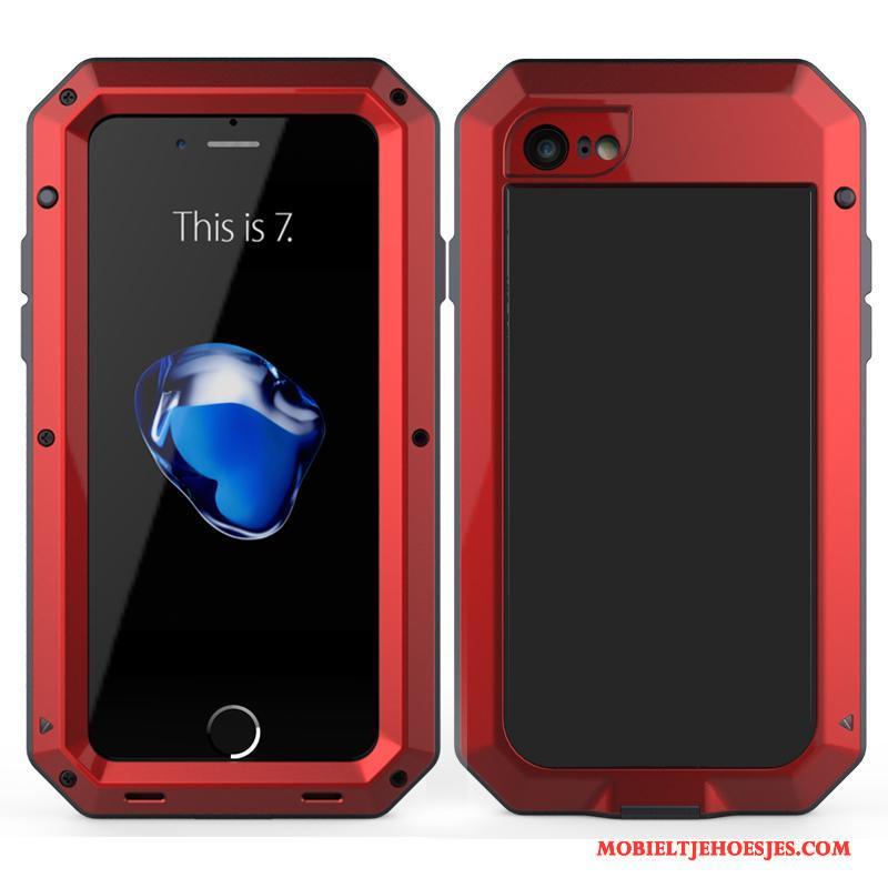 iPhone 8 Plus Zwart Hoes Siliconen Bescherming Hoesje Metaal Drie Verdedigingen