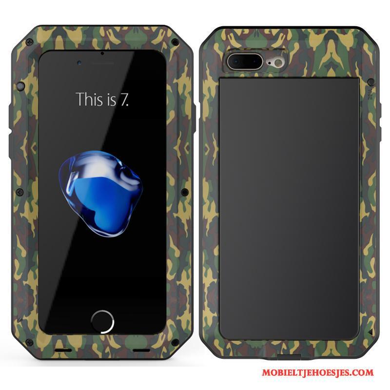 iPhone 8 Plus Zwart Hoes Siliconen Bescherming Hoesje Metaal Drie Verdedigingen