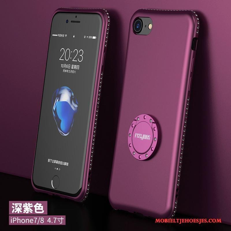 iPhone 8 Purper Net Red Hoesje Telefoon Siliconen Ondersteuning Met Strass Anti-fall