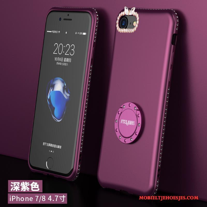 iPhone 8 Purper Net Red Hoesje Telefoon Siliconen Ondersteuning Met Strass Anti-fall